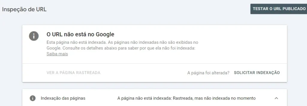 rastreada mas não indexada no momento