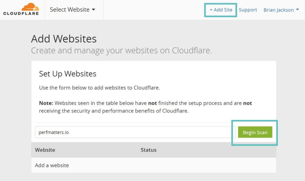 Adicionar site wordpress no cloudflare